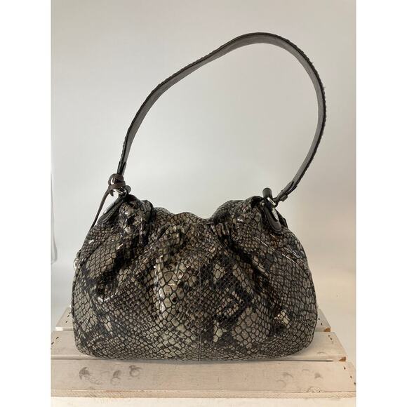 BRIGHTON, LARGE METALIC ANIMAL PRINT SHOULDER BAG WITH CHARM - Picture 2 of 16
